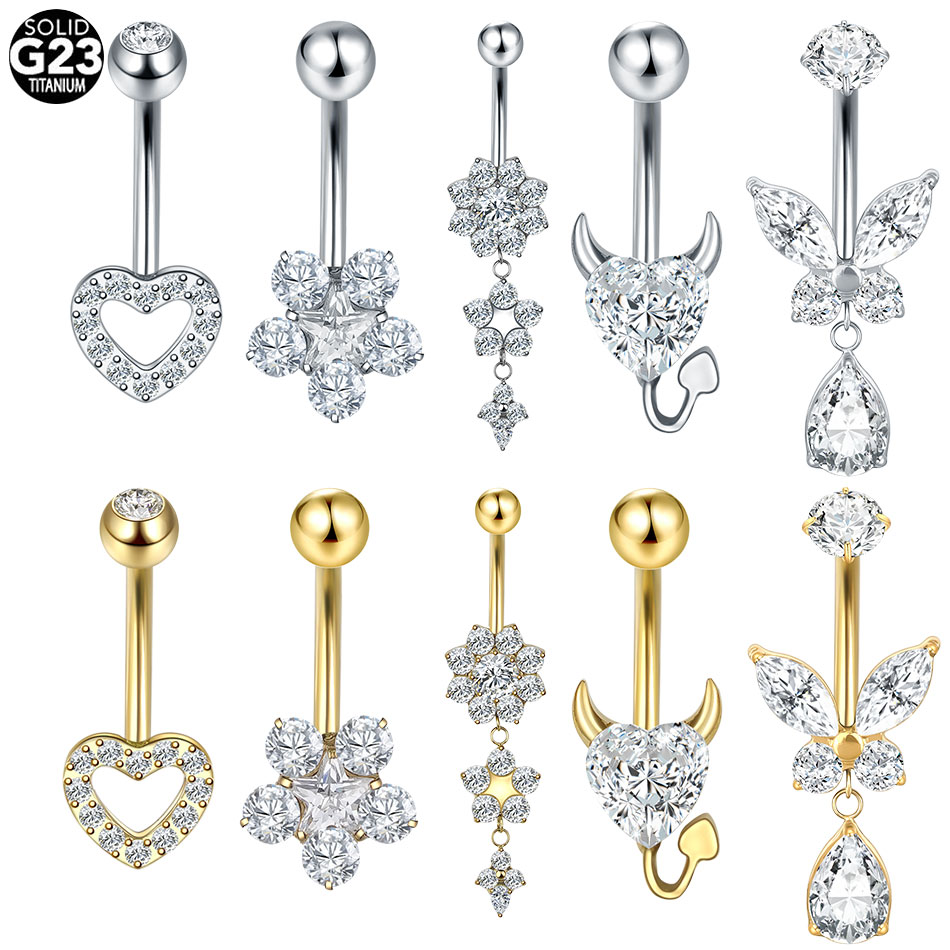 Belly Bar Titanium - 1/5 Uds corazón de titanio CZ